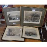 Four framed book plate engravings including Plymouth and Bristol scenes