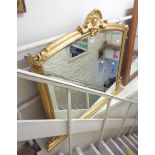 A 1.26m wide Victorian style gilt framed overmantel mirror with decorative pediment and acanthus