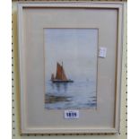 F.R. Hartley: a framed watercolour, depicting a sailing fishing boat and other craft - signed and