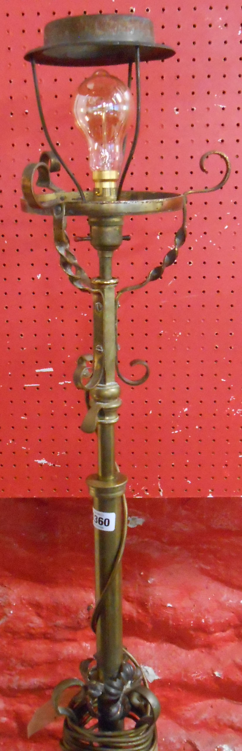 A late 19th Century telescopic brass lamp standard in the Art Nouveau style with applied copper