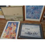 Four framed decorative prints - various condition