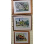 Pat Simmonds: three framed original works comprising two watercolours entitled The Old Barn and