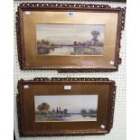 Robert Winter: a pair of damaged gilt framed and slipped watercolours, depicting Suffolk river