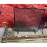 A brass fire kerb fender with decorative roundels to corners - sold with a wrought iron mesh fire