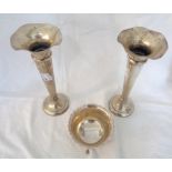 A pair of 20.5cm high silver trumpet vases - sold with a silver sugar bowl
