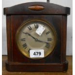 An early 20th Century stained mixed wood cased alarm clock with HAC bell striking movement