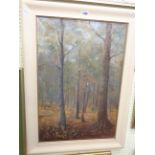 Raymund Hunt: a framed oil on canvas, depicting a woodland landscape - signed - 72cm X 49cm