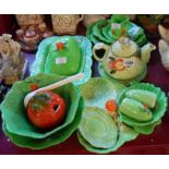 A quantity of Carlton, Beswick and other leaf wares including dishes, teapot, cheese dish, sauce