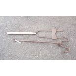 An old blacksmith made wrought iron grappling hook - sold with another blacksmith made tool