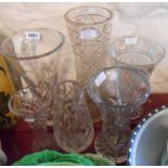 Six cut glass vases including Waterford, Edinburgh Crystal, etc. - various condition