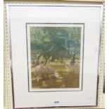 Graham Everdean: a brushed metal framed limited edition coloured print entitled Sheep in the