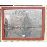 Claude Monet: a painted framed 1920's coloured print entitled Sailboat at Petit Gennevilliers,