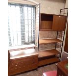 A 1.8m wide vintage Ladderax teak effect unit with three ladders, shelves, sliding door cupboard and