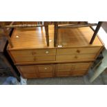 A 1.02m retro teak effect sideboard with four short drawers over pair of panelled cupboard doors,