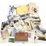 A box containing ephemera, early 20th Century and later postcards and stamp covers