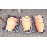 Three trays of large terracotta flower pots