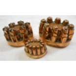 Three Victorian Benham & Froud copper jelly moulds each of castellated form - various sizes