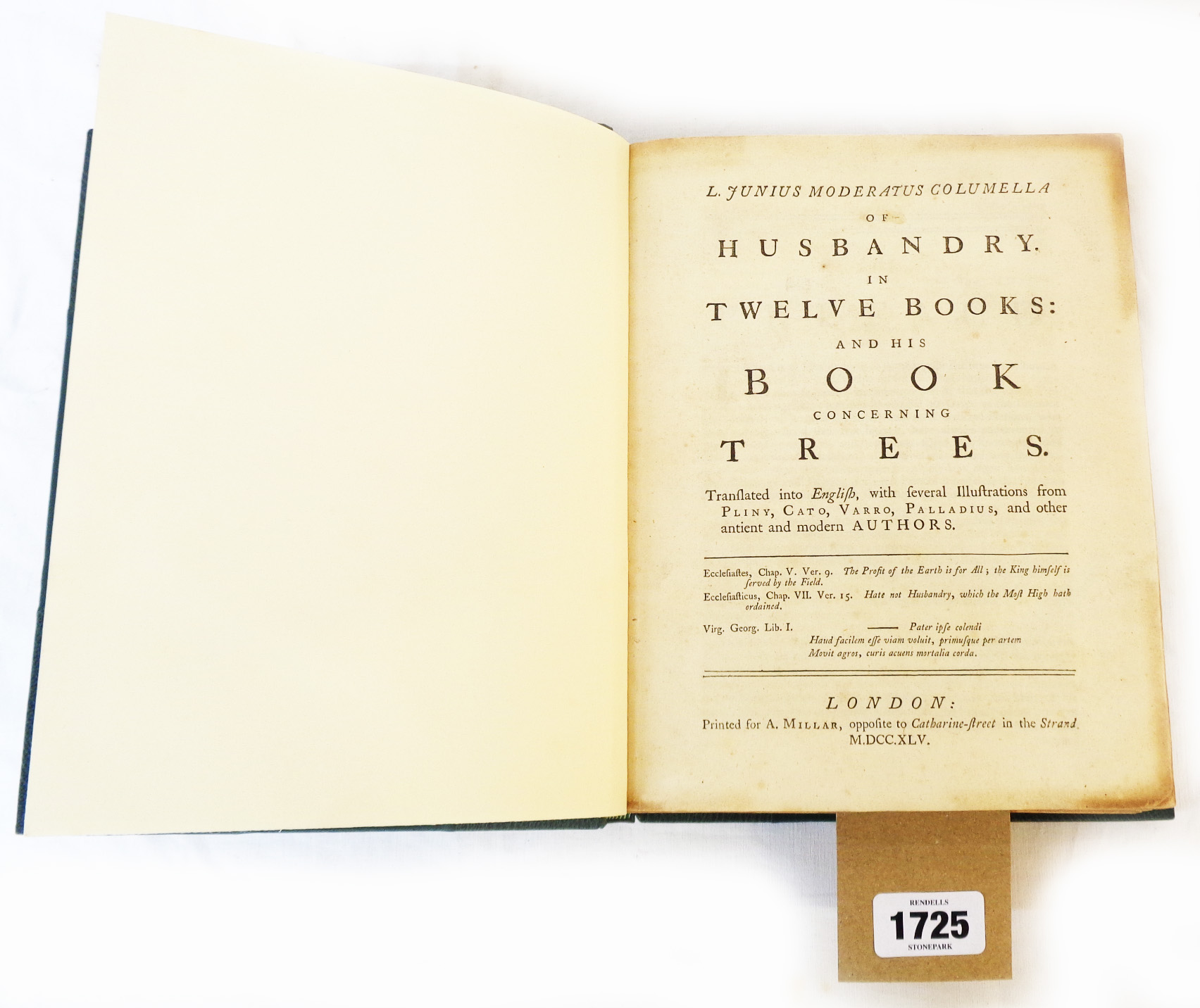 Husbandry in 12 books and His Book Concerning Trees: by J.M. Columella, 4to., rebound, Pub. London