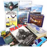 A box containing a large collection of assorted hard back and other books including aircraft,