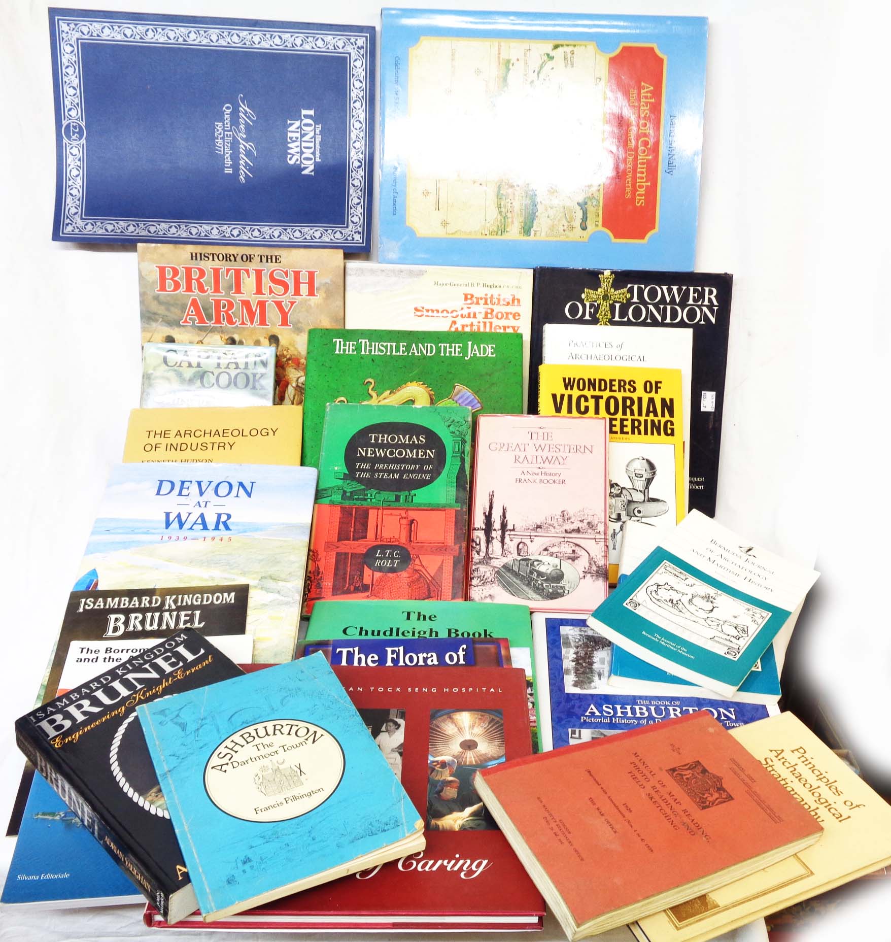 A quantity of hard back and books including numerous engineering titles, also archaeology, etc.