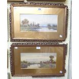 Robert Winter: a pair of damaged gilt framed and slipped watercolours, depicting Suffolk river