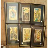 †Edward Bawden: a set of six matching framed small format coloured prints depicting classical Middle