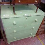 An 86cm Victorian later painted chest of three long graduated drawers, set on turned feet