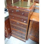 A 55cm reproduction mahogany filing cabinet with green leather inset top and three drawers with