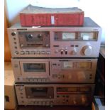 Three Aiwa stereo cassette decks comprising an M250, AD6350 and a AD6400