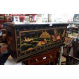 A 85cm 20th Century lift-top box with all over Mughal painted decoration depicting a huntsman and