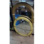 A modern gilt framed dome-top pier mirror - sold with a painted wood framed bevelled oval wall