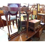 A 20th Century stained wood demi-lune side table - sold with a small panelled locker box with