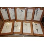 L. Peterson: ten matching framed risqué 1966 calendar prints - July and August missing - some