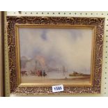 A gilt framed 19th Century oil on board entitled Awaiting the Catch, with figures, horse and cart at