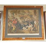 A maple framed coloured print entitled Death of Lord Vicount Nelson K.B. - published by Leighton