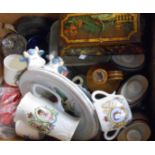 A box containing assorted ceramic and collectable items including Lauder Barum 1911 Coronation