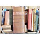 A selection of vintage and other assorted books including a large half bound copy of Webster's