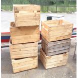 Seven old wooden packing crates
