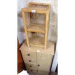 A 57cm modern wood grain effect bedroom unit - sold with a cane work bedside shelving unit