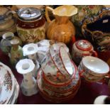 A selection of ceramic items including Royal Doulton lidded box, biscuit barrel, vases,