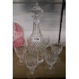 A Waterford Crystal cut glass decanter and six glasses