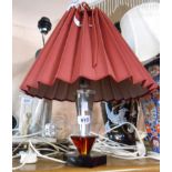A vintage clear and coloured faceted glass table lamp with shade