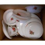 A box containing a quantity of vintage Phoenix oven to tableware glass with decorative rose transfer