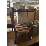 A vintage Chinese brass bound and inset rosewood tray top two tier table - sold with similarly