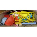 A box containing a quantity of vintage children's play kitchen equipment