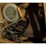 A box containing a quantity of assorted woodworking and other tools including Stanley Bailey