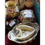 A small selection of ceramic items including three pieces of modern Zsolnay pottery, a floral