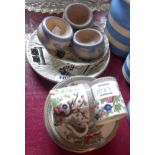 A small selection of ceramic items including Bourne Denby salts, Aynsley coffee cans and saucers,
