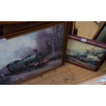 Two framed modern coloured railway prints, depicting steam locomotives
