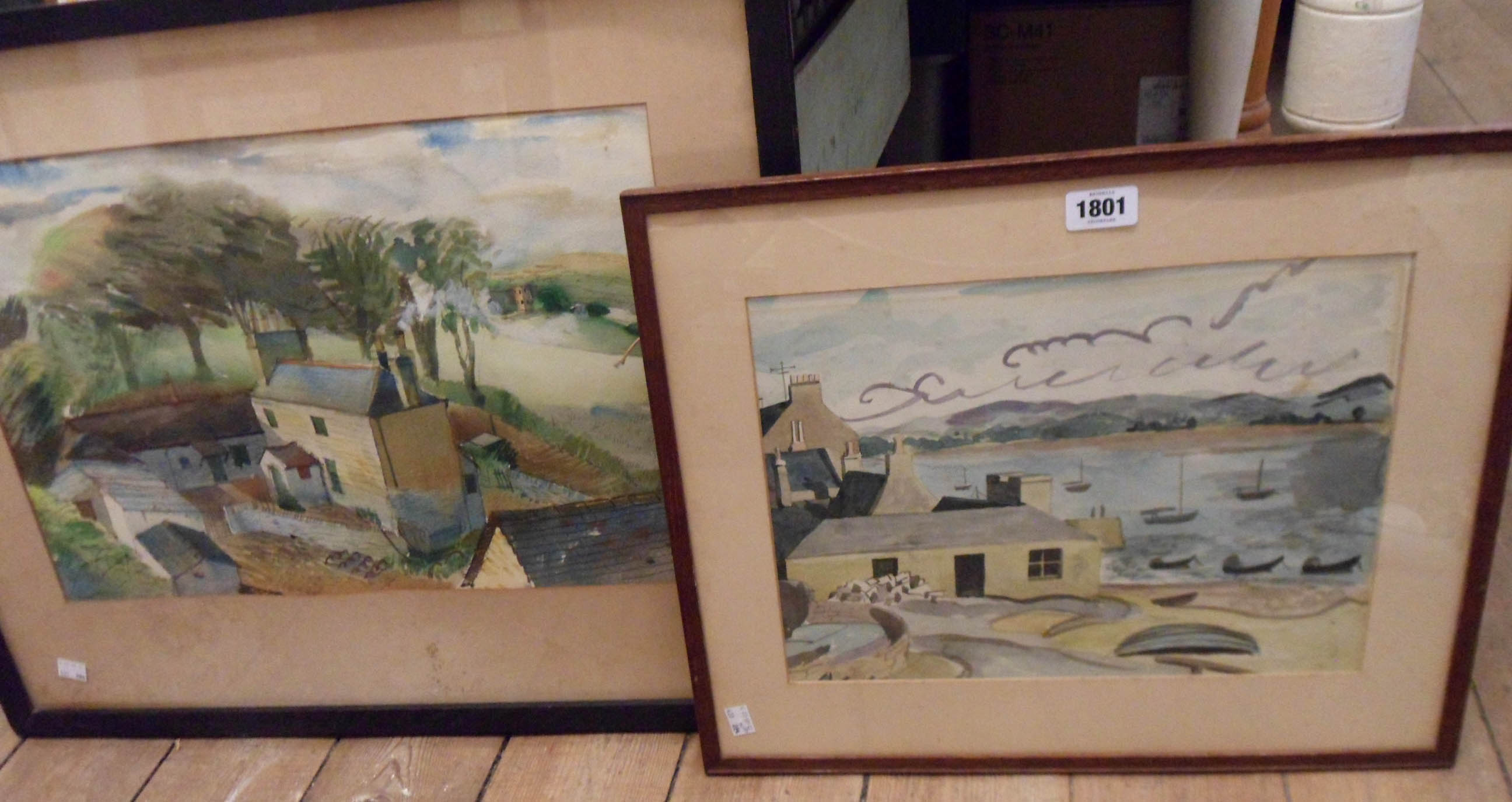 J. Waterfield: a framed vintage watercolour, depicting view of Findhorn, Scotland - sold with W.
